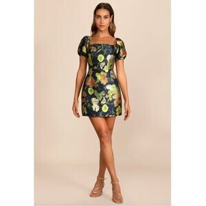 Lulu's So Stunning Navy Blue Floral Jacquard Puff Sleeve Mini Dress Size XL NWT